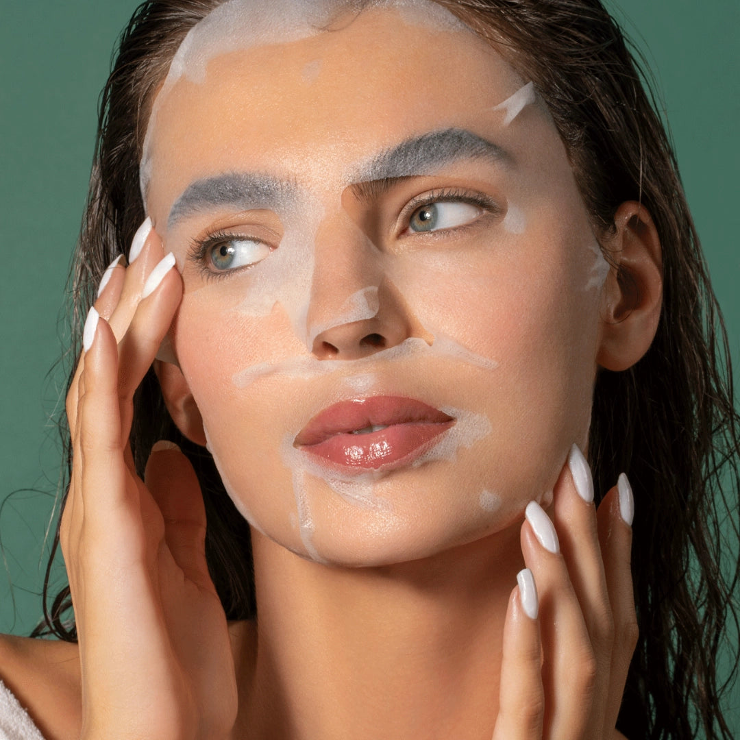 5x Grüntee TUCHMASKE MIT TRAUBENKERNÖL und Zaubernuss