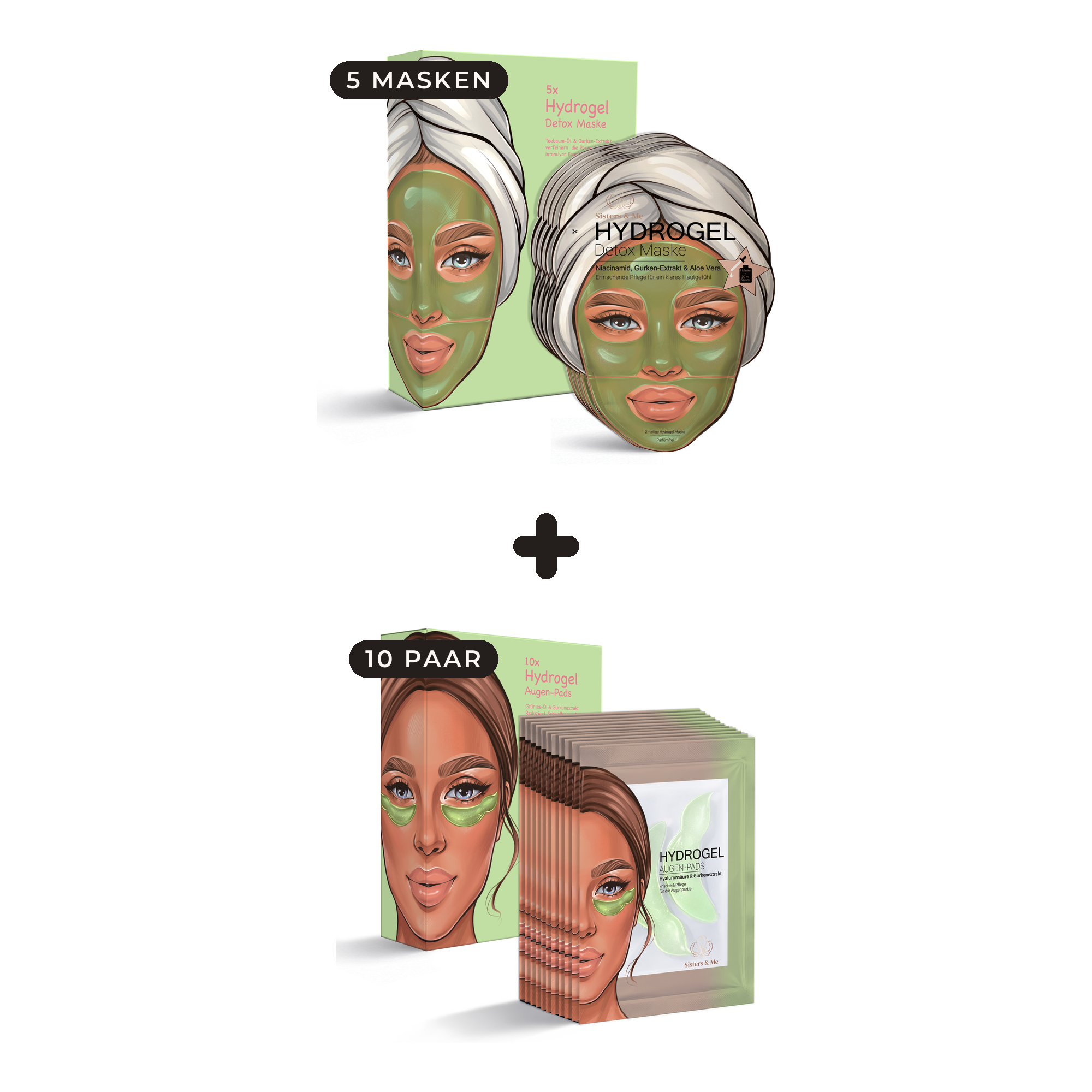 Detox Glow Bundle – 5× Hydrogel Maske + 10× Augen-Pads