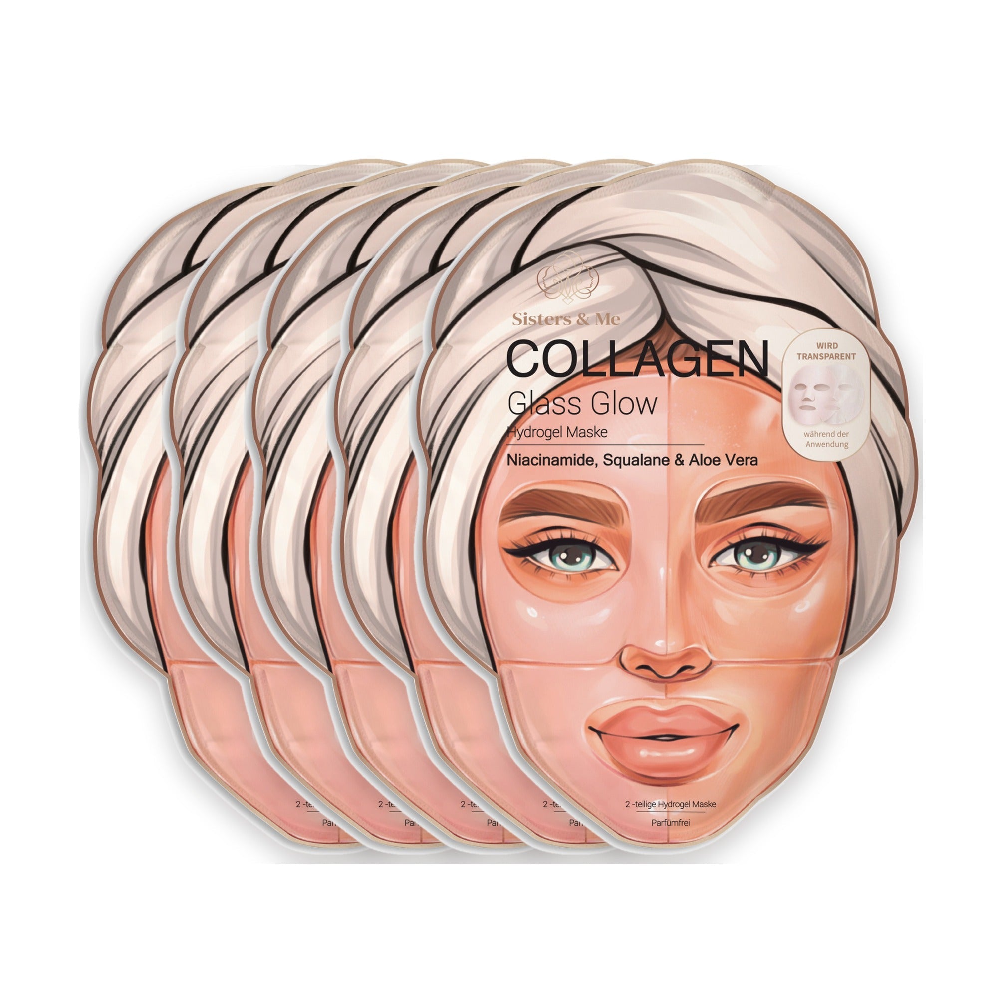 5x Collagen Glass Glow Hydrogel-Masken – 5er-Set